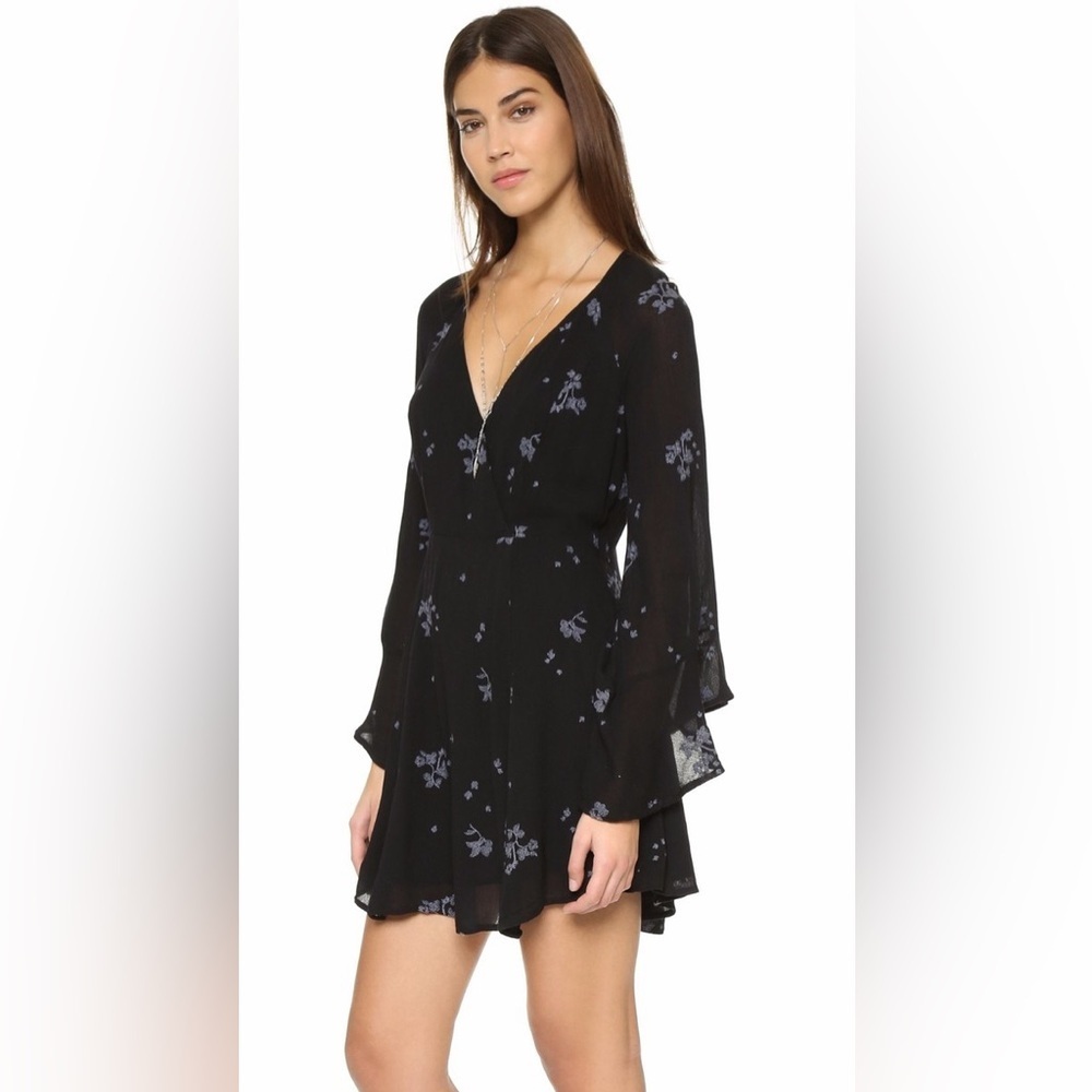 Free People Black/Lilac Jasmine Embroidery Kimono Fit/ Flare Dress Size XS